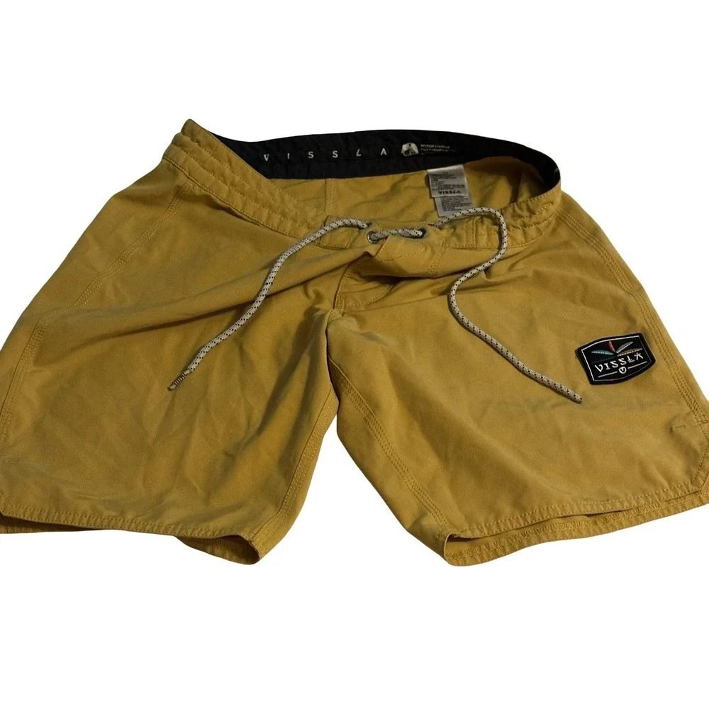 Vissla Board Shorts Men 28‎ Mustard Yellow Solid Swim Trunks Pocket Board Shorts